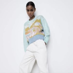 Zara jacquard knit sweater blue Clearance